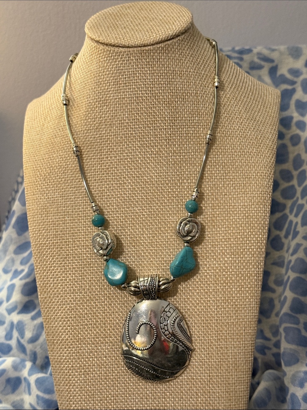 Turquoise Accent Silver-Tone Pendant Necklace for Women